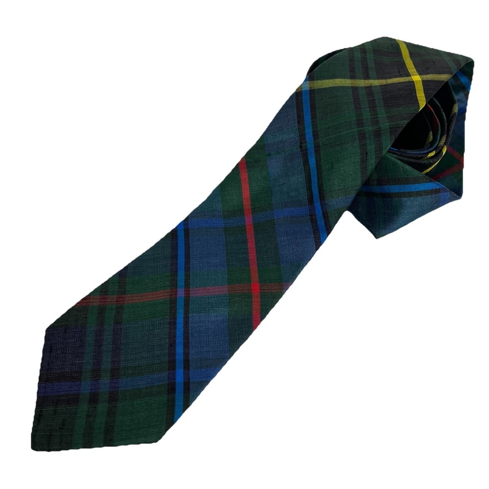 Tom‎ James Navy Blue Green Plaid Tie 100% Silk Preppy Golf Money Wedding Resort
